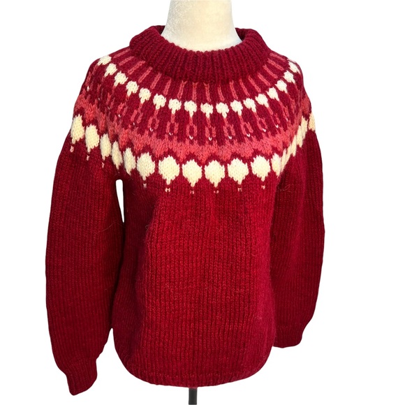♥️SOLD♥️Handmade Vintage Fair Isle Pullover Chunky Knit Wool Sweater Size S/M - Picture 4 of 8